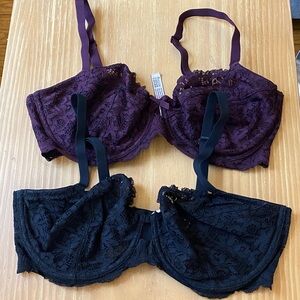 Victoria’s Secret Lot of 2 Unlined Demi Lace Underwire Bras 36DD